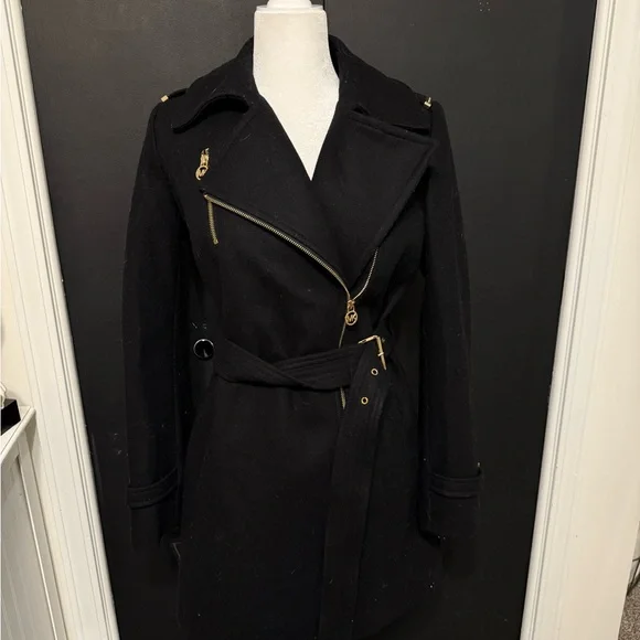 MICHAEL Michael Kors Black Trench Coat with Gold Accents - Picture 2 of 5